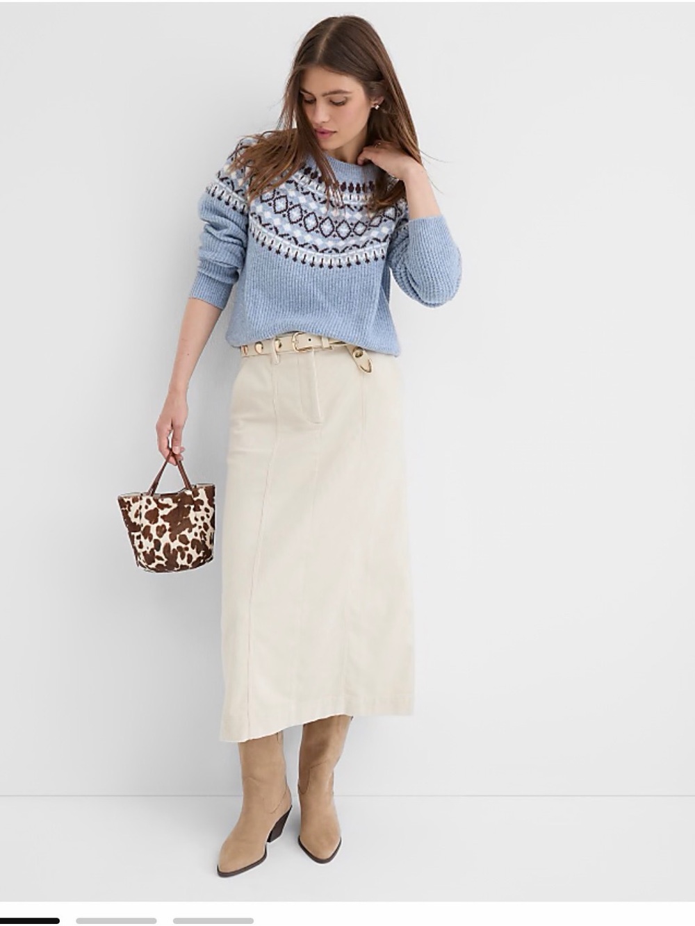 NWT LOFT Cream Pintucked Corduroy Midi Pocket Skirt in A-Line Silhouette Sz 12 P